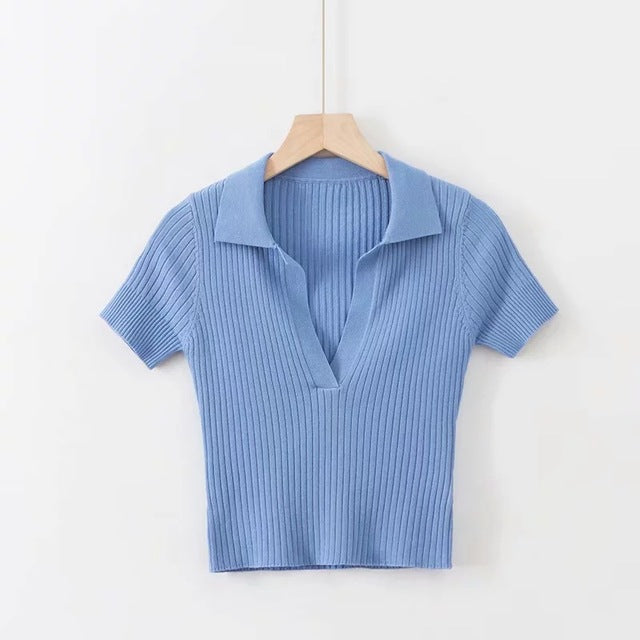 Women's Knitted Polo Short-Sleeve