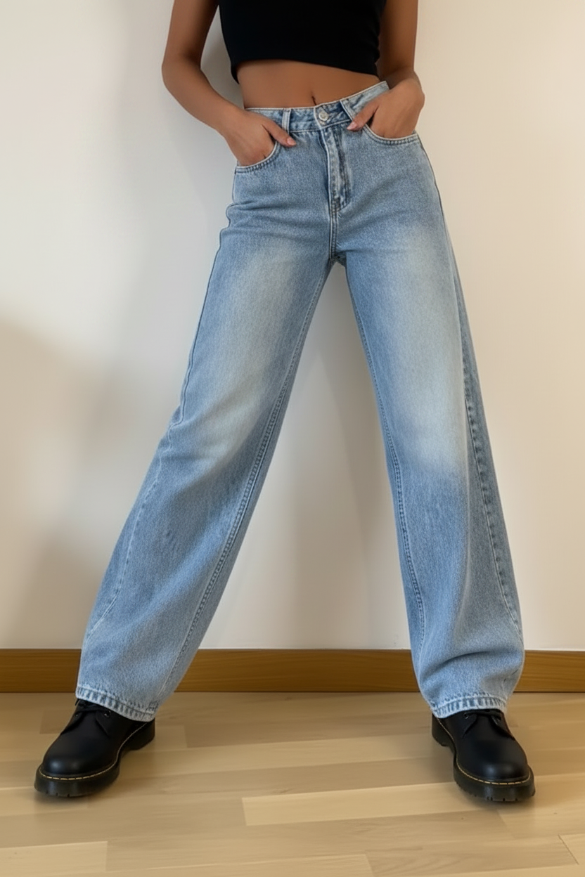 Women's High Waist Wide Leg Retro Denim Jeans