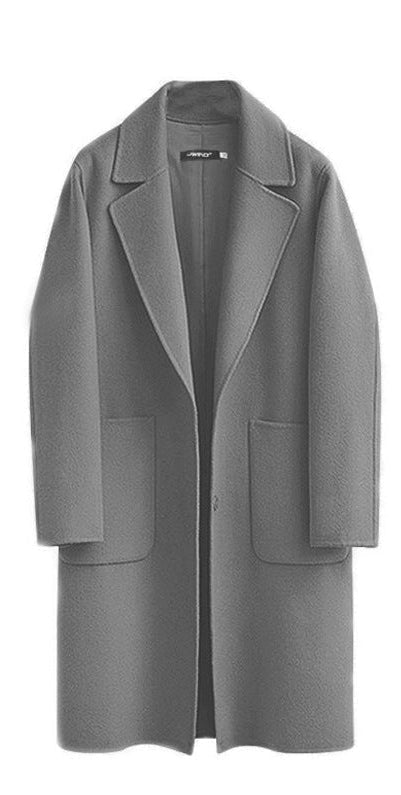 Mid-Length Women's Woolen Slim Coat