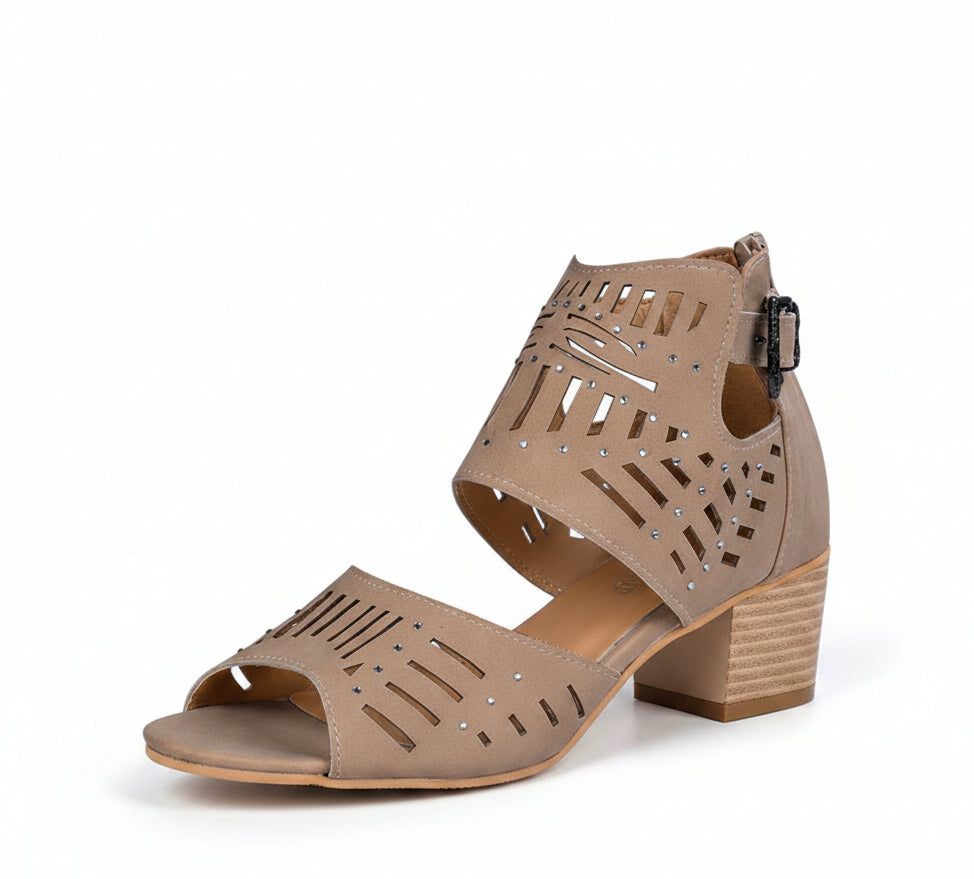 Hollow Carved Thick Heel Ladies Sandals