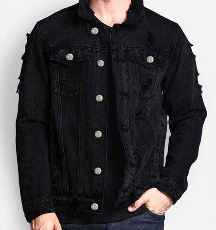 Men's Long-Sleeve Ripped Denim Jacket