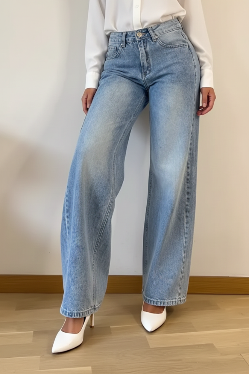 Women's High Waist Wide Leg Retro Denim Jeans