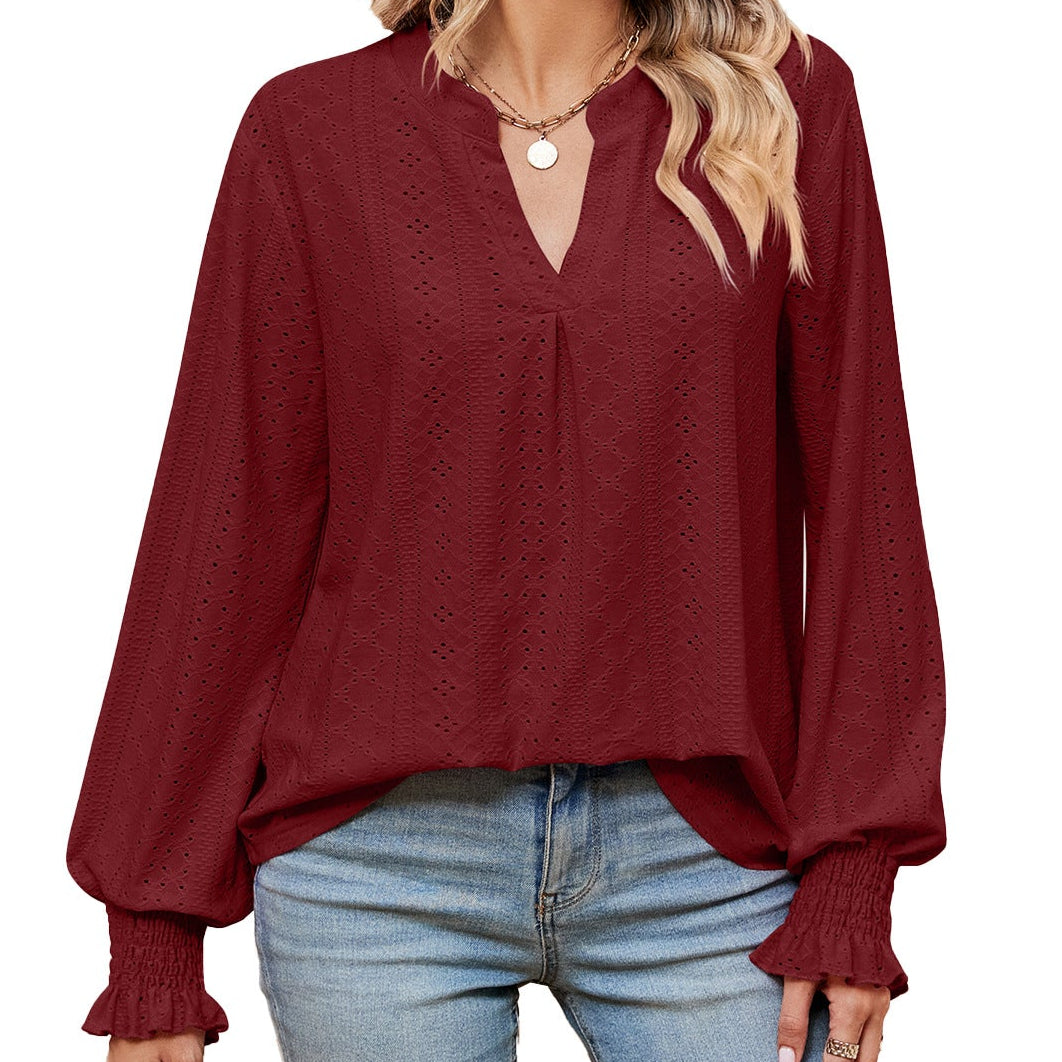 Women's Loose V-Neck Long-Sleeve