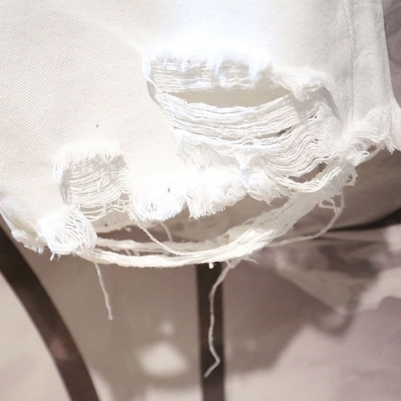 Men's Casual White Ripped Denim Shorts
