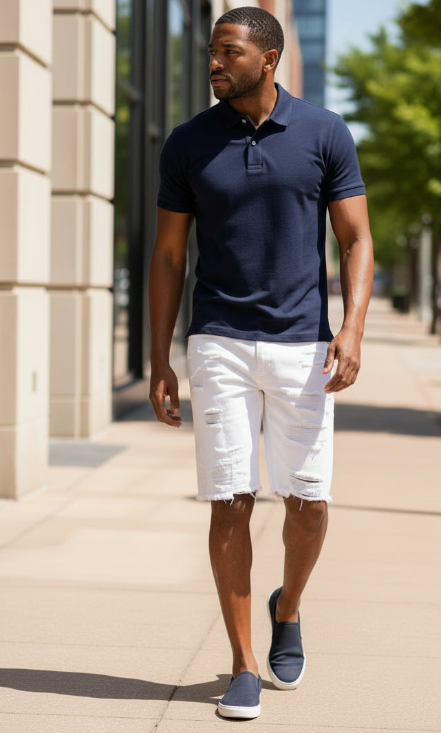 Men's Casual White Ripped Denim Shorts