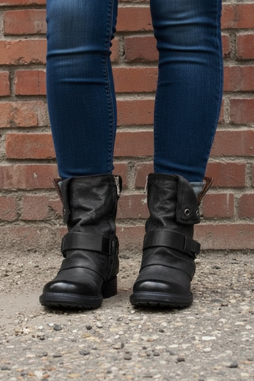 Comfortable Low Heel Ankle Boots with Buckle