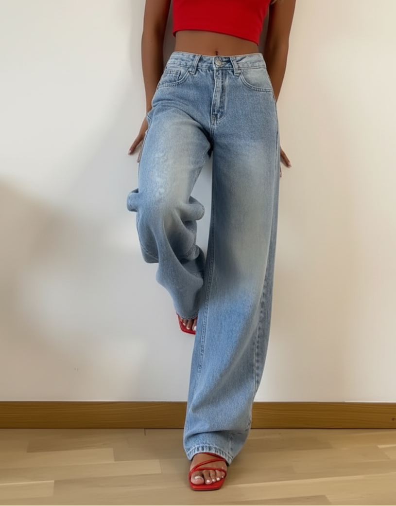 Women's High Waist Wide Leg Retro Denim Jeans
