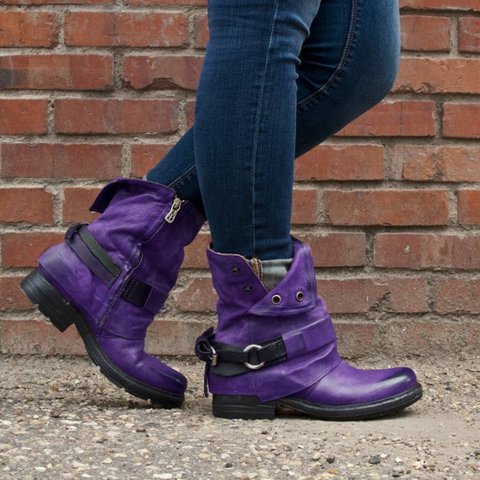 Comfortable Low Heel Ankle Boots with Buckle