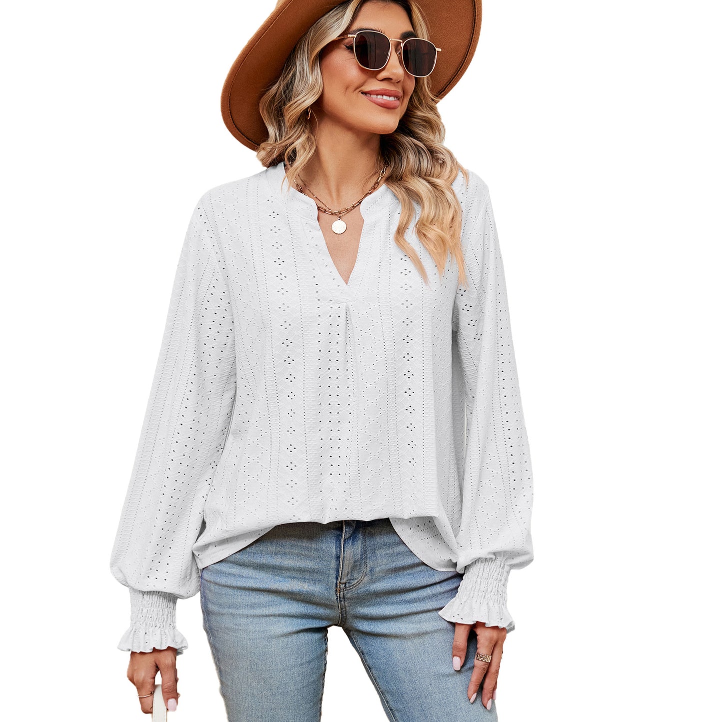 Women's Loose V-Neck Long-Sleeve