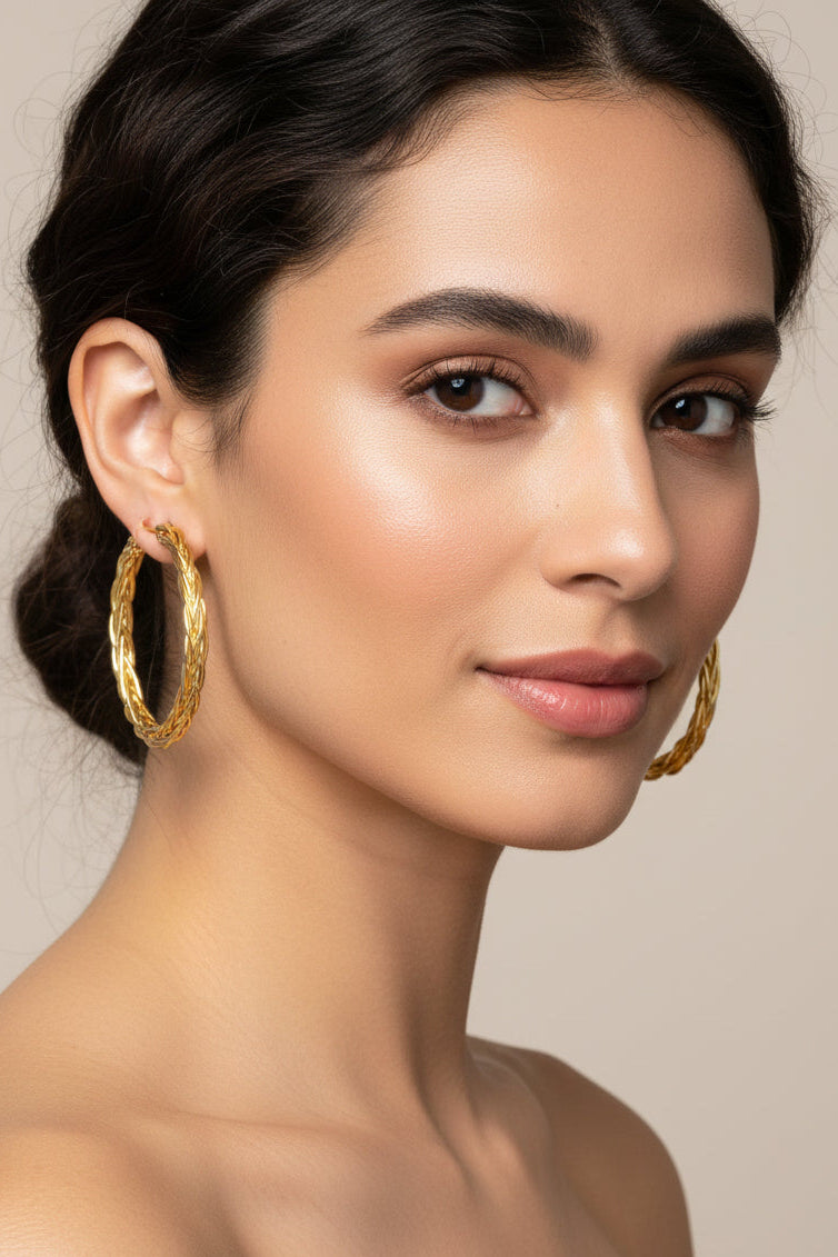 Amoxos 14K Gold Hoop Earrings for Women - Unique Trendy Fine Weave Design 30MM