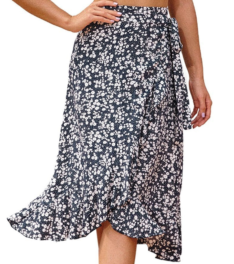 Retro Floral Wave Lace-Up Skirt