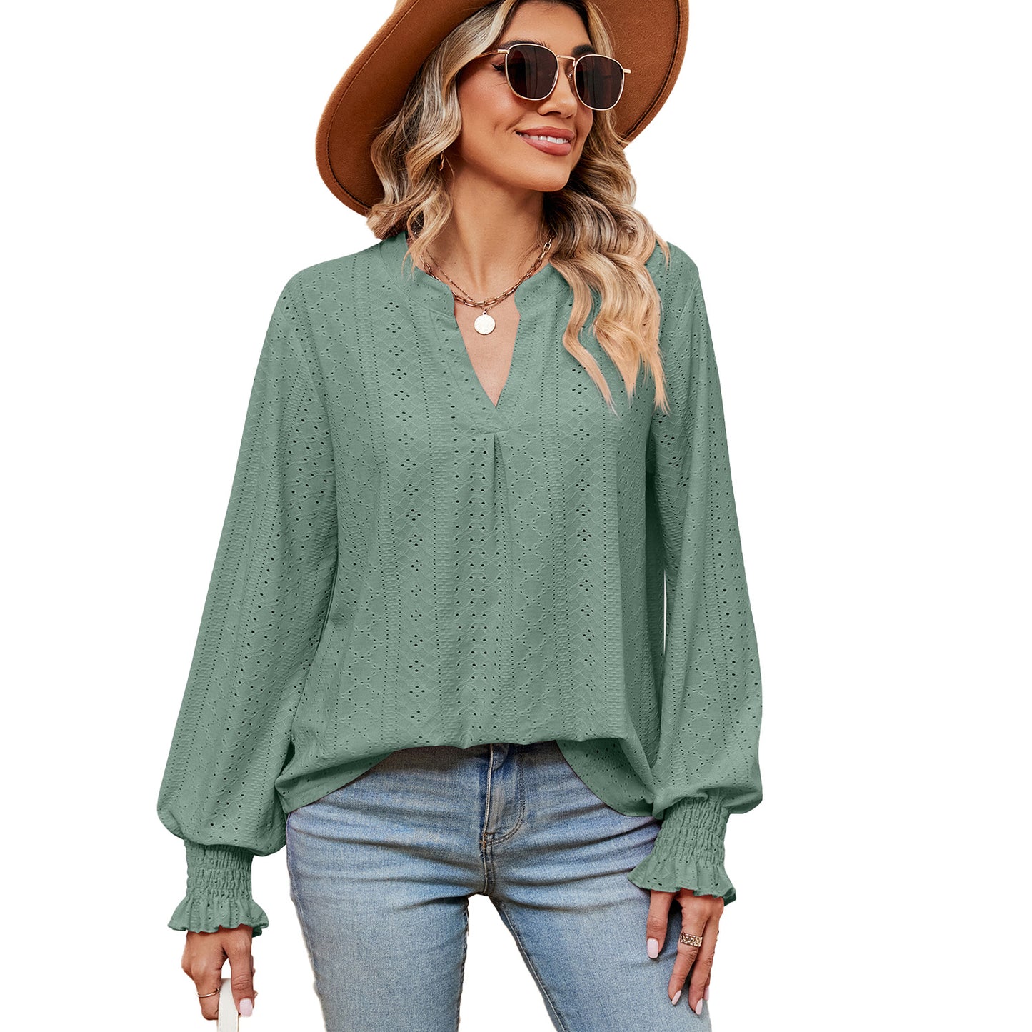 Women's Loose V-Neck Long-Sleeve