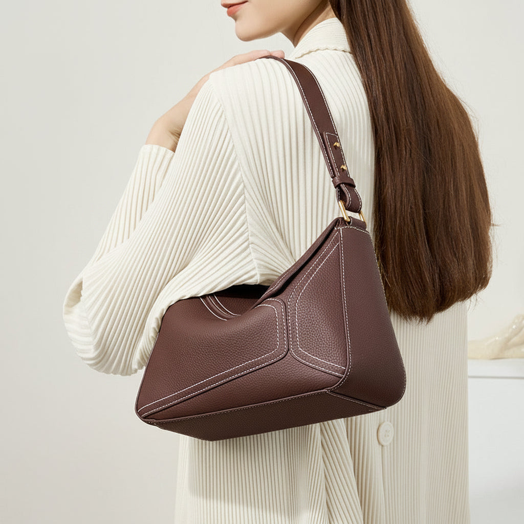Geometric Cowhide Pillow Shoulder Bag
