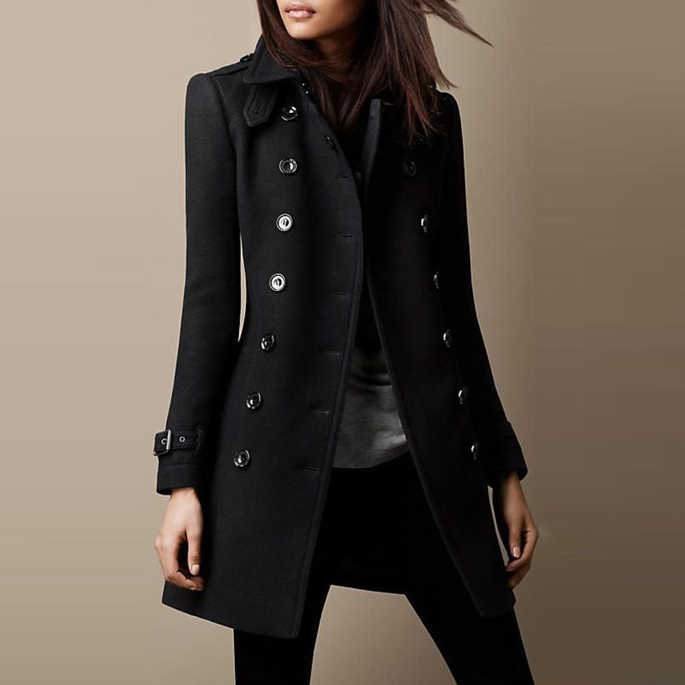 Women's Slim-Waist Mid-Length Woolen Coat
