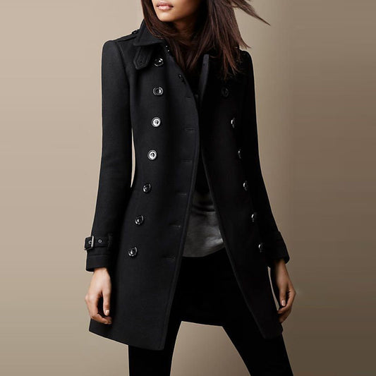 Women's Slim-Waist Mid-Length Woolen Coat