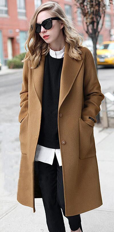 Mid-Length Women's Woolen Slim Coat