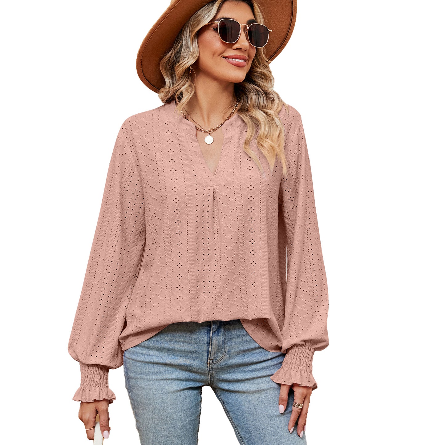 Women's Loose V-Neck Long-Sleeve