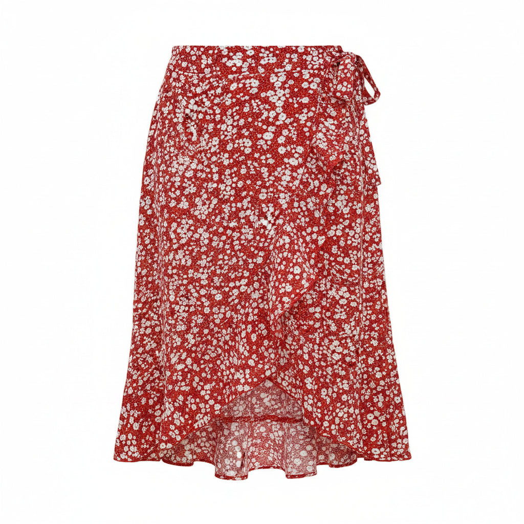 Retro Floral Wave Lace-Up Skirt