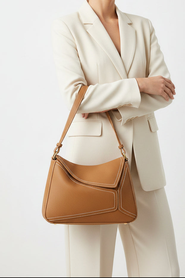 Geometric Cowhide Pillow Shoulder Bag