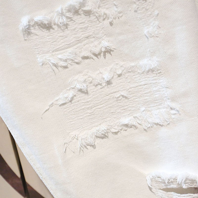 Men's Casual White Ripped Denim Shorts