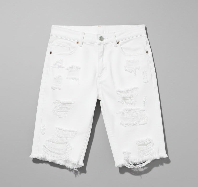 Men's Casual White Ripped Denim Shorts