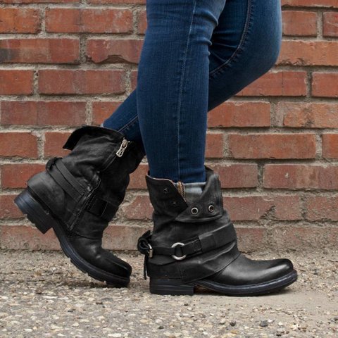 Comfortable Low Heel Ankle Boots with Buckle