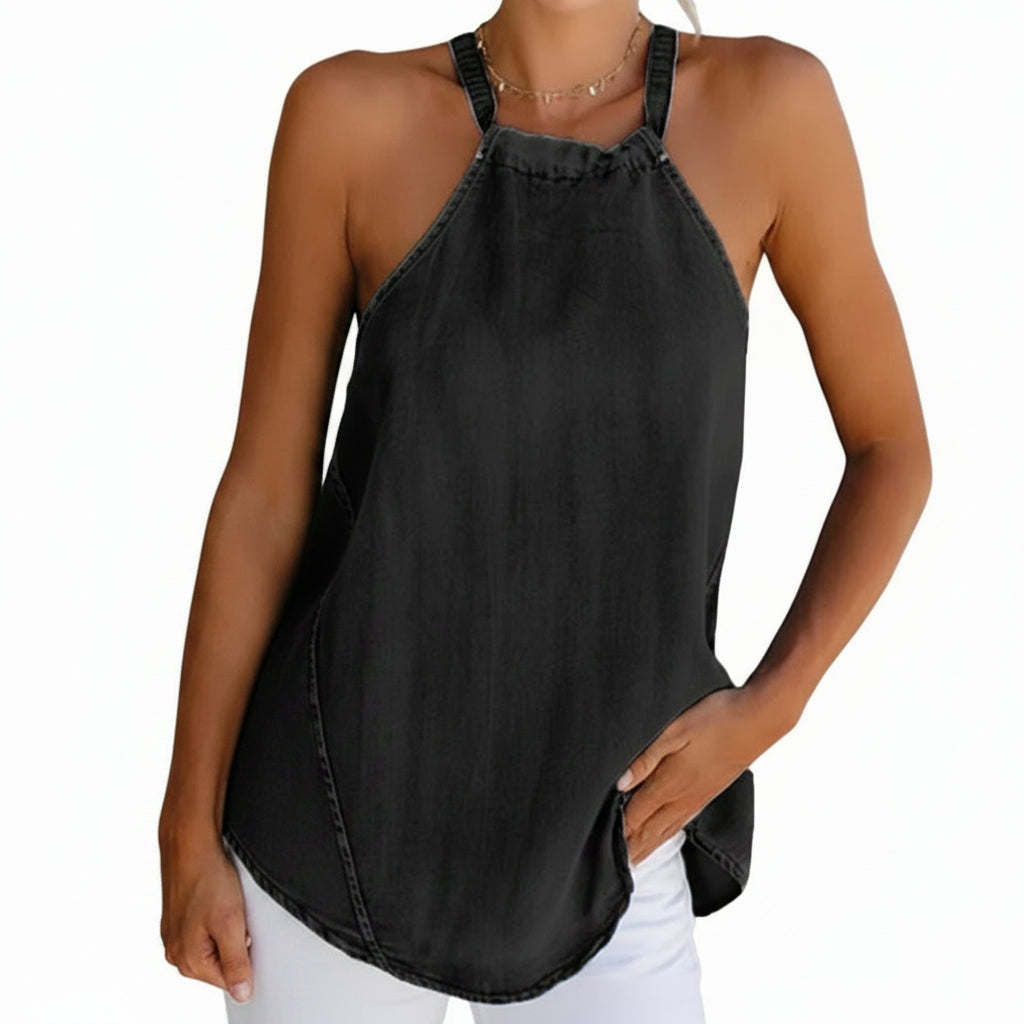 Women's Denim Open-Back Tank Top