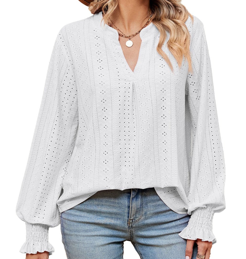 Women's Loose V-Neck Long-Sleeve