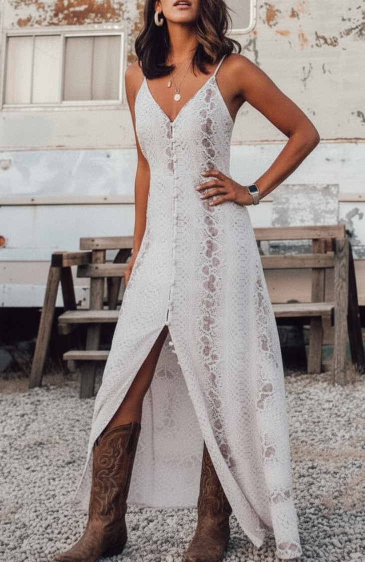 Bohemian Snake Print Ruffled Beach Dress