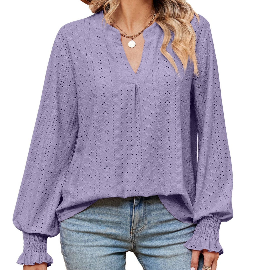 Women's Loose V-Neck Long-Sleeve