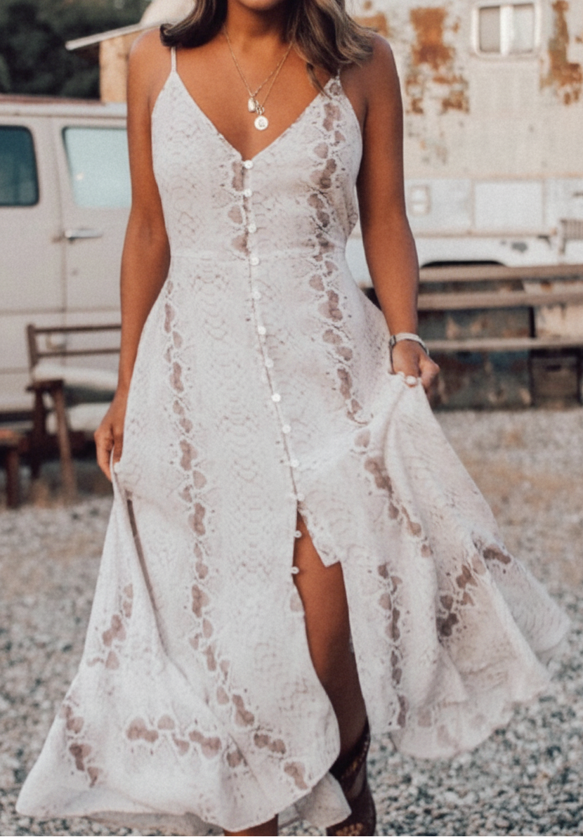Bohemian Snake Print Ruffled Beach Dress