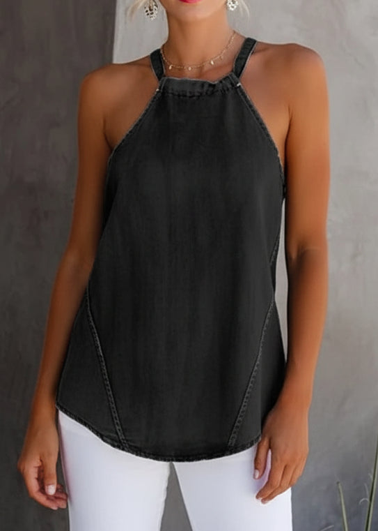 Women's Denim Open-Back Tank Top