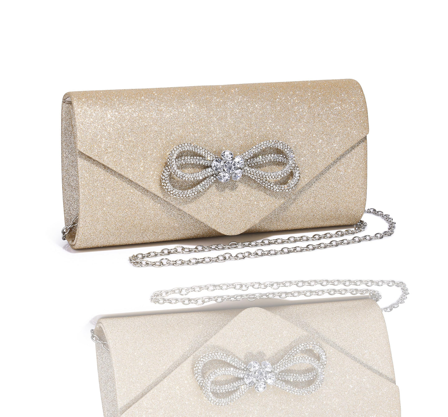 MUDUO Women's Sparkly Bow Clutch Purse  [Champagne]