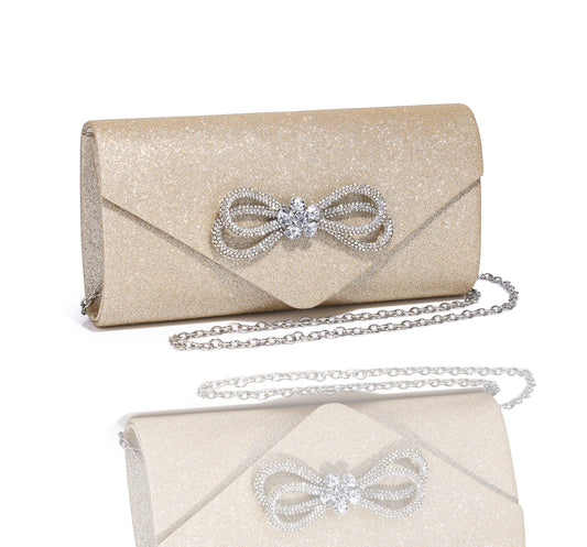 MUDUO Women's Sparkly Bow Clutch Purse  [Champagne]