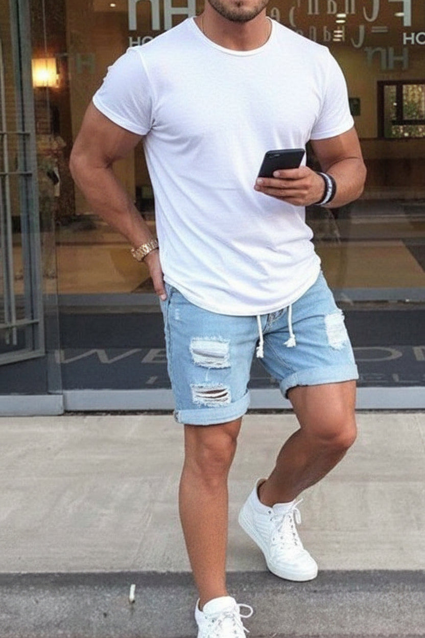 Men's Casual Loose Ripped Denim Shorts