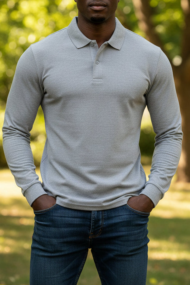 Pearl Cotton Long-Sleeve Polo