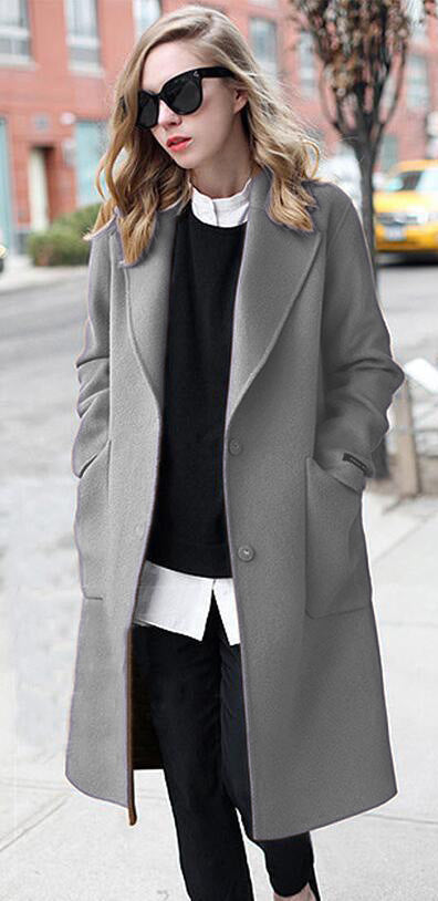 Mid-Length Women's Woolen Slim Coat