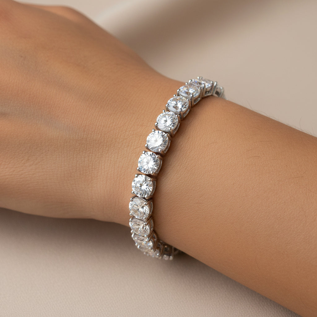 925 Sterling Silver Egg Shaped Zircon Tennis Bracelet