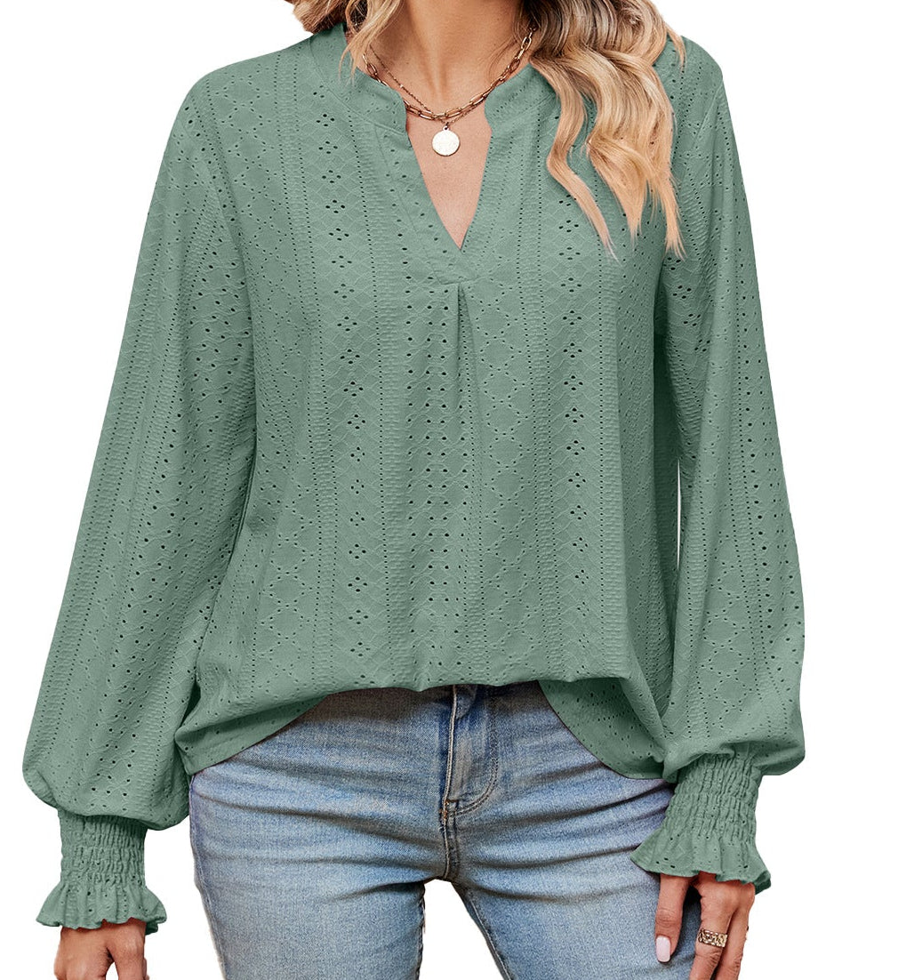 Women's Loose V-Neck Long-Sleeve