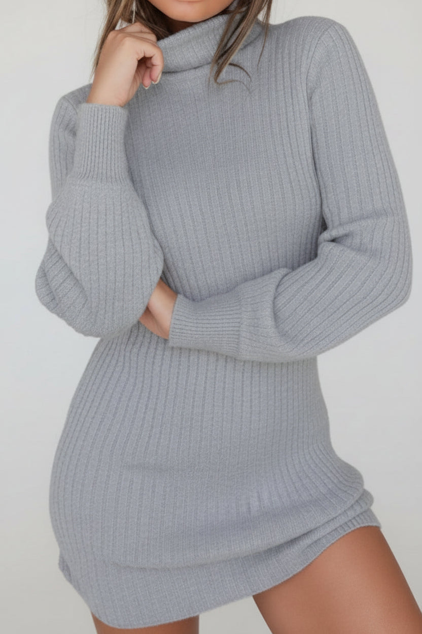 High Collar Slim Fit Long Sleeve Dress