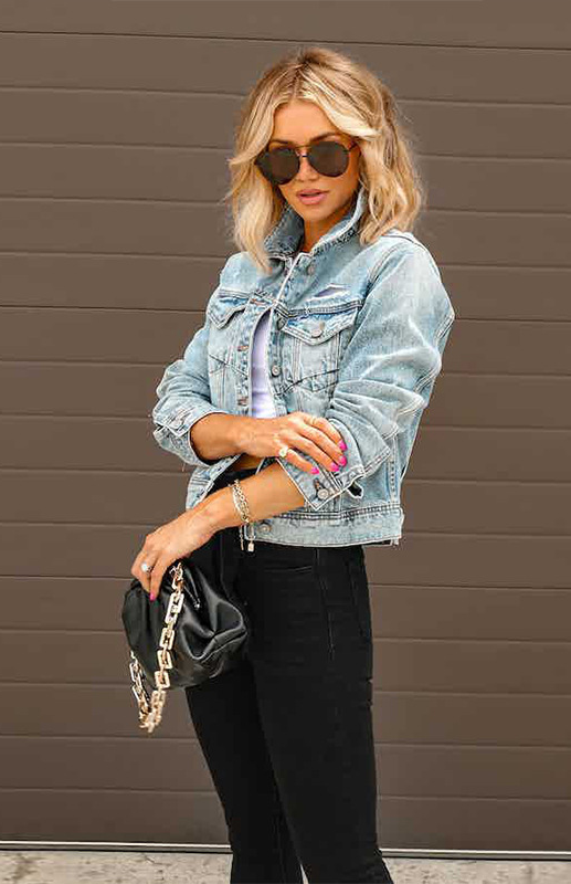 Women's Cropped Ripped Denim Jacket