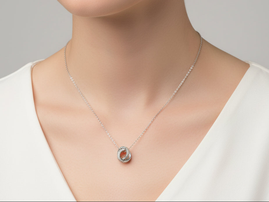 Chomel S925 Silver Women's Double Ring Necklace