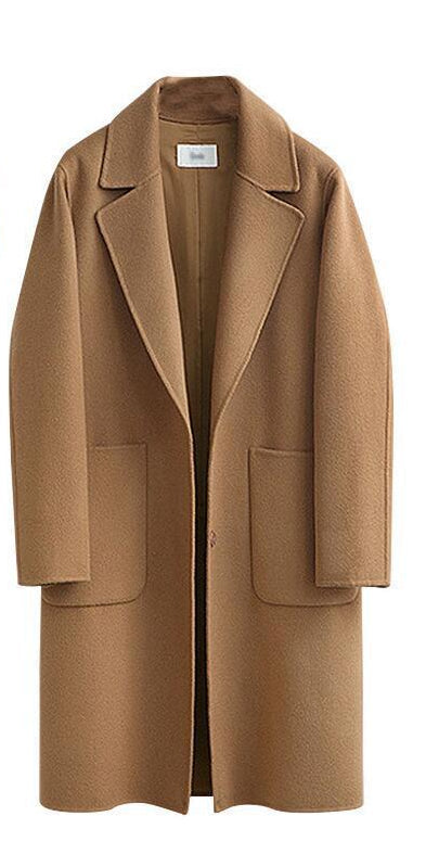 Mid-Length Women's Woolen Slim Coat