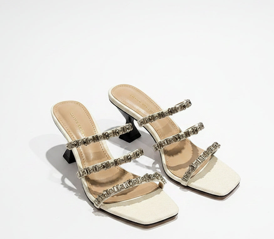 Gemstone - Rhinestone Thick Heel Sandals