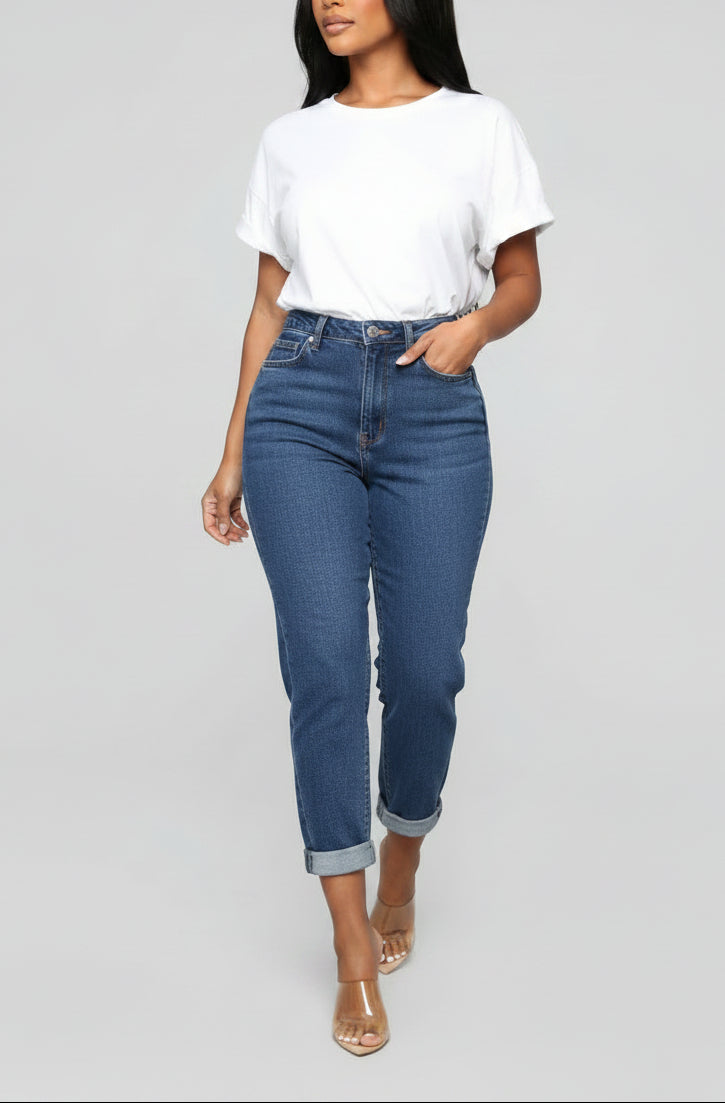 High-Waist Loose Straight-Leg Jeans