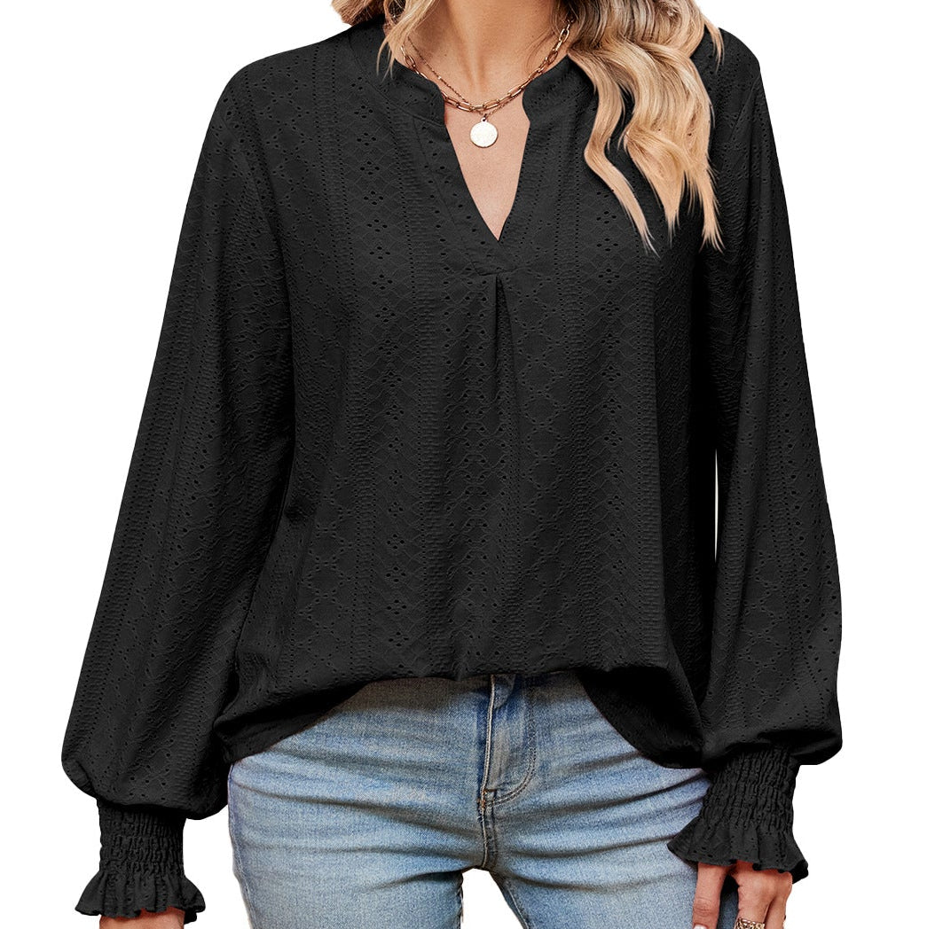 Women's Loose V-Neck Long-Sleeve