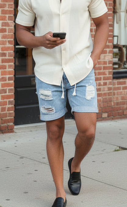 Men's Casual Loose Ripped Denim Shorts