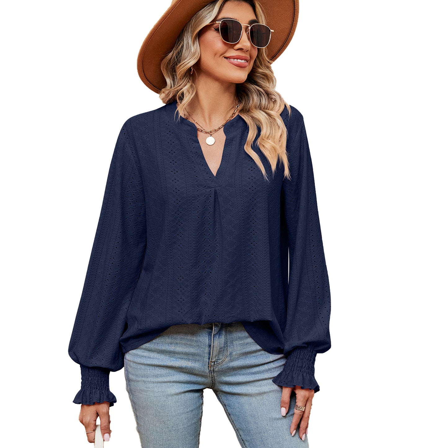 Women's Loose V-Neck Long-Sleeve