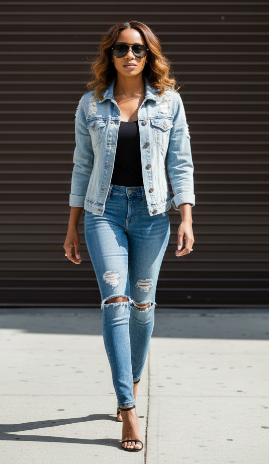 Women's Cropped Ripped Denim Jacket