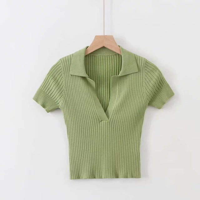 Women's Knitted Polo Short-Sleeve
